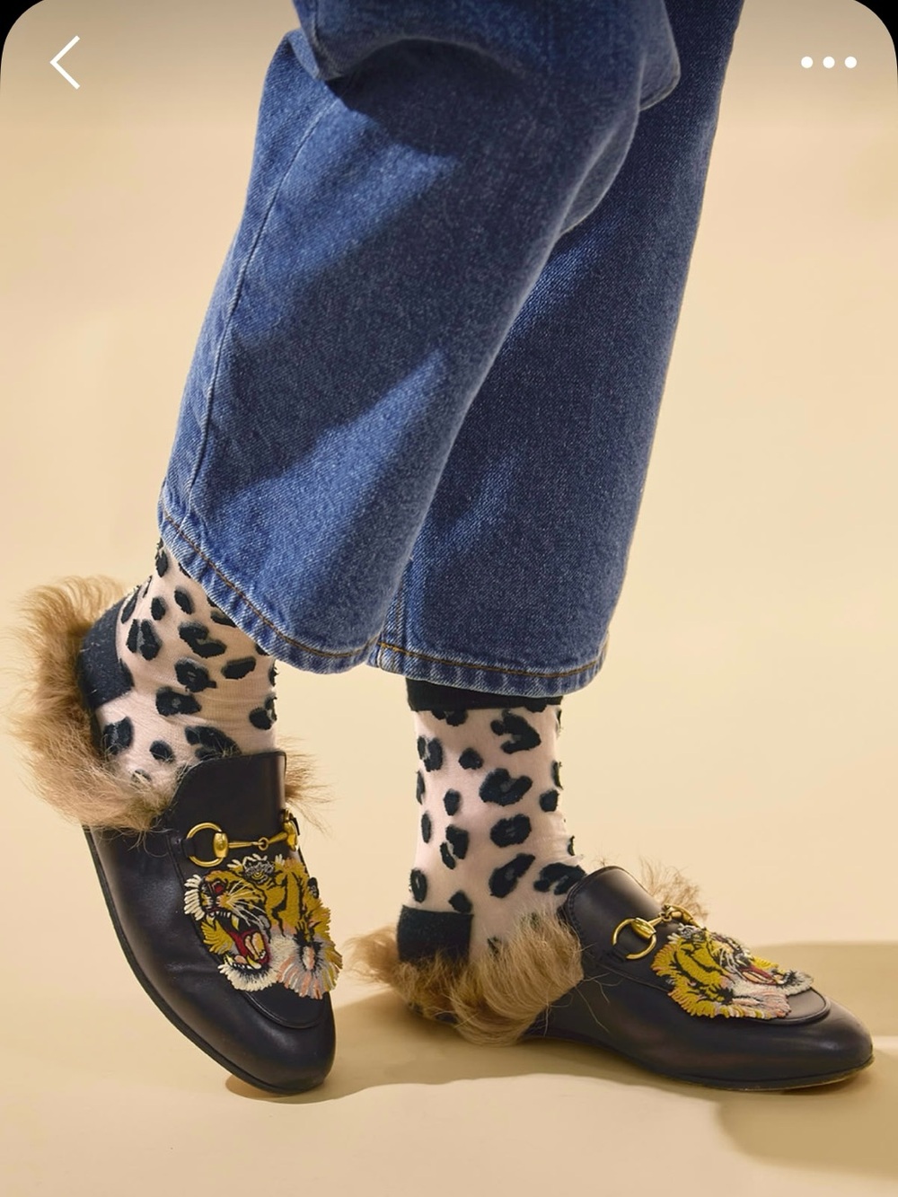 GUCCI | Princetown Horsebit Fur Black Leather Tiger Loafers Mules Flats EU 37